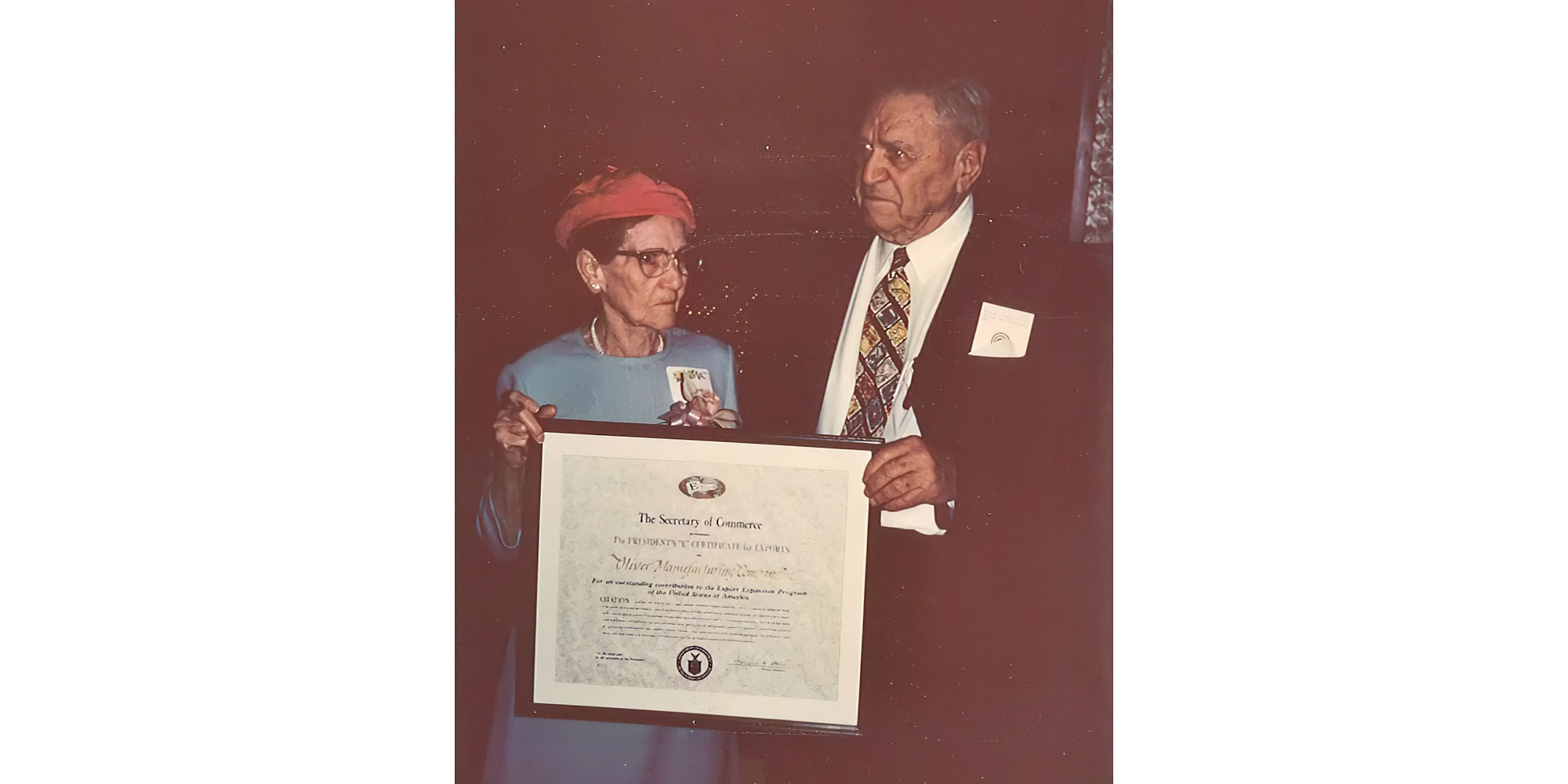 The Steele's celebrating Oliver's product export license in 1970.